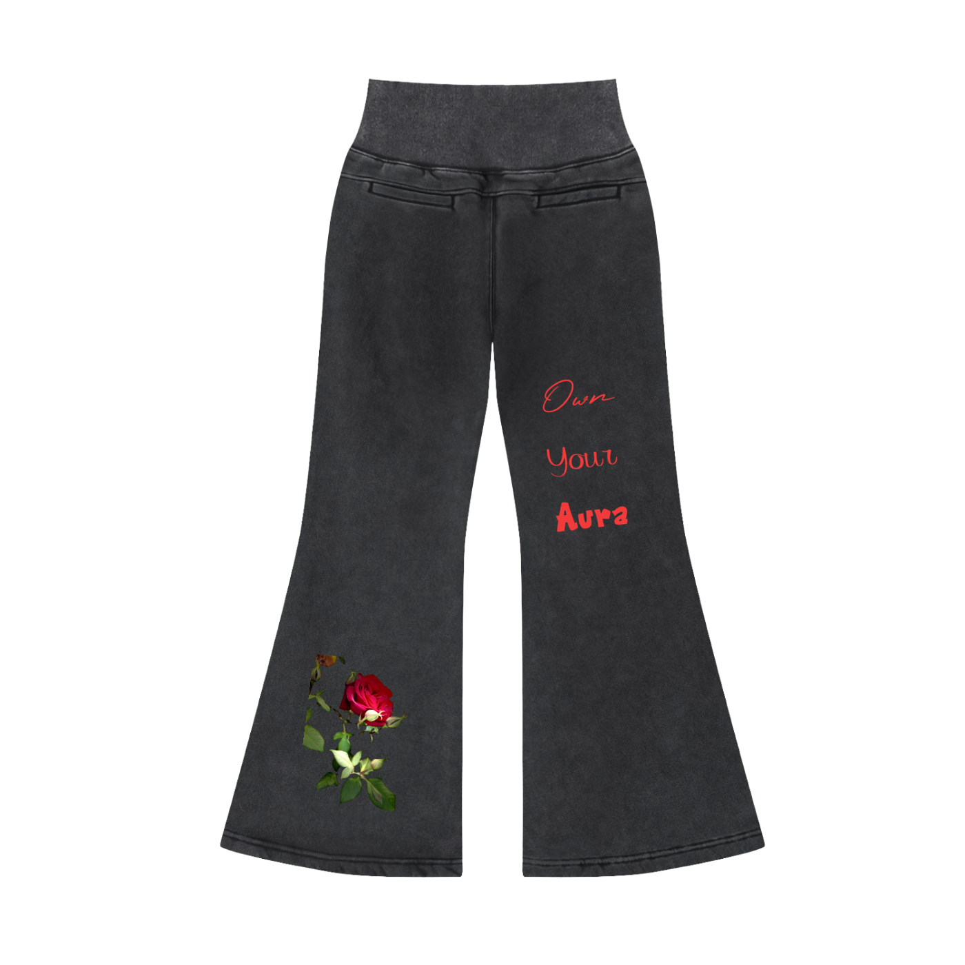 Own Your Aura Rose & Thorn Vintage Washed Flared Fleece Pants