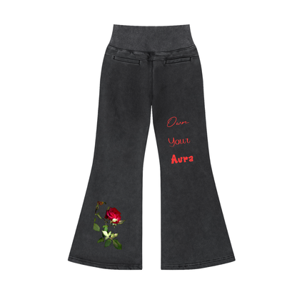 Own Your Aura Rose & Thorn Vintage Washed Flared Fleece Pants