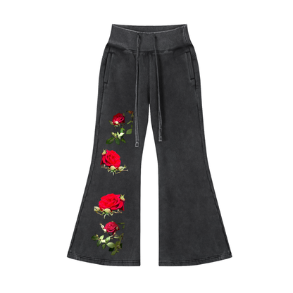 Own Your Aura Rose & Thorn Vintage Washed Flared Fleece Pants