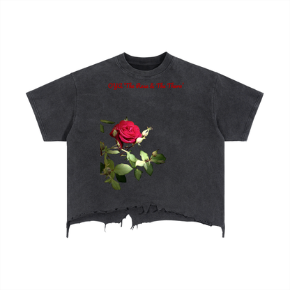 ‘Rose & Thorn’ Vintage Wash Boxy Distressed Hem T-Shirt